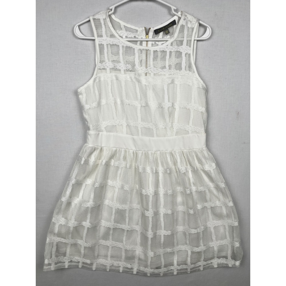 Finn & Clover Sleeveless Lace Grid Dress Womens Large White Fit Flare Mini Zip
